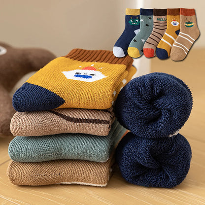 Chaussettes de sol épaisses et chaudes pour enfants, chaussettes à Tube moyen en peluche, chaussettes longues d'hiver pour garçons, chaussures thermiques pour enfants, chaussettes mignonnes de dessin animé pour bébé