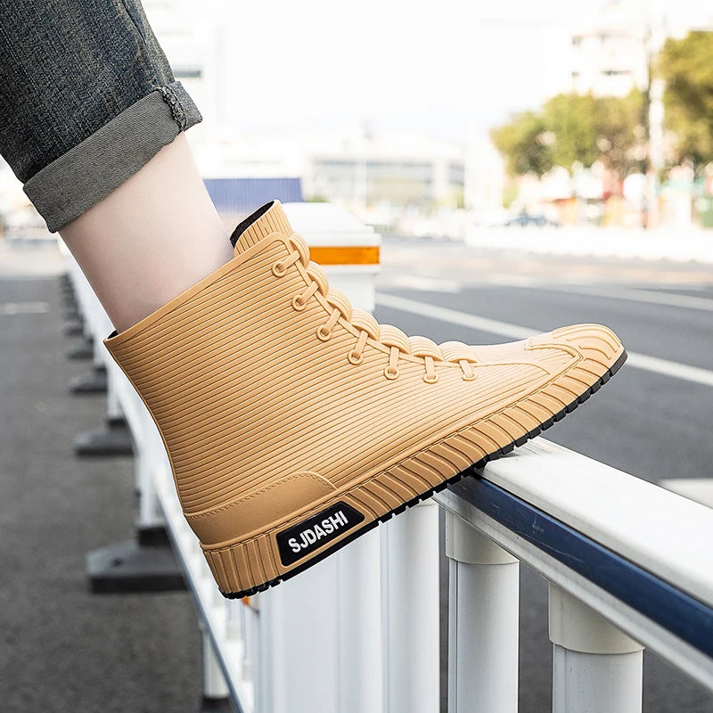 Bottes de pluie pour hommes et femmes, chaussures d'été décontractées, mi-mollet, imperméables, doublure d'hiver avec polaire, chaudes, antidérapantes, résistantes à l'usure, pour l'extérieur