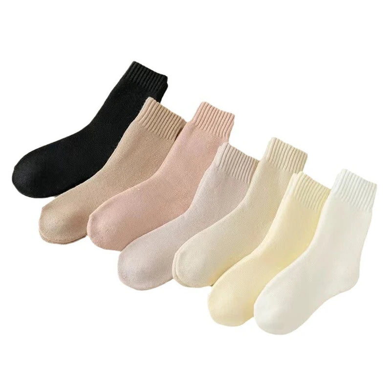 3 paires de chaussettes en laine pour femmes, bottes de neige chaudes et épaisses, couleur Markron, peluche, poilues, douces, Tube moyen, chaussettes de sommeil au sol, blanches, hiver
