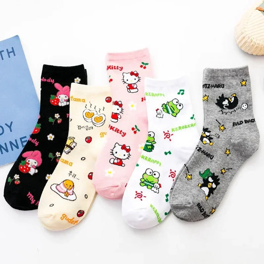 1 paire Sanrio chaussettes mélodie cannelle femmes doux dessin animé Hello Kitty Kirby mignon enfants chaussettes filles petite fille chaussettes