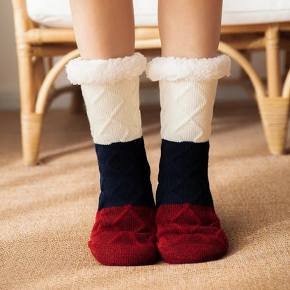 Chaussettes chaudes pour chambre à coucher, tapis pour enfants et adultes, doublées de polaire, en laine d'agneau, pantoufles de Confinement, chaussettes de neige pour les pieds