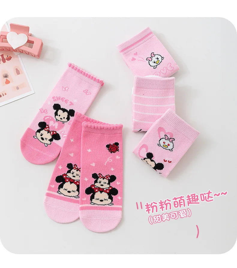 5 paires Minnie Mickey enfants chaussettes mignon dessin animé fille chaussettes automne hiver coton chaussettes kawii Tube moyen enfants chaussettes 1-8 ans