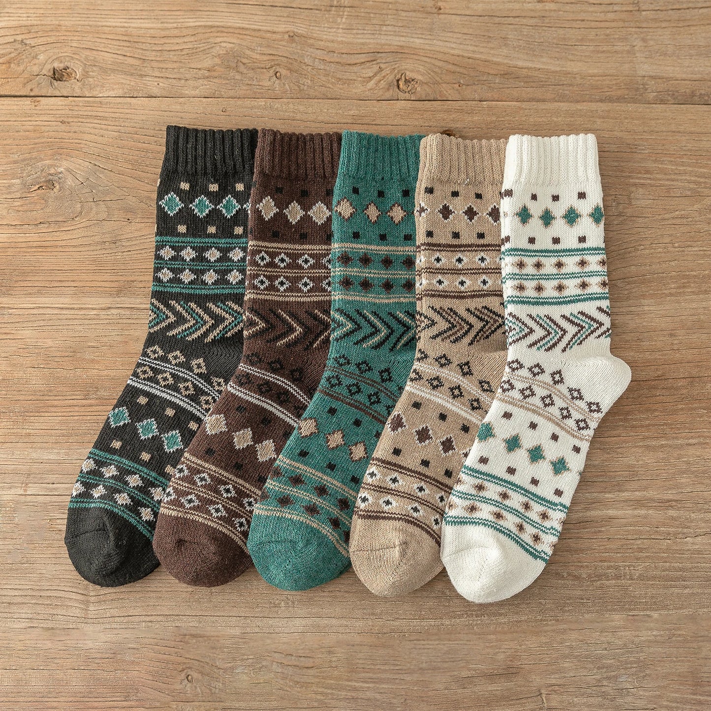 5 paires de chaussettes chaudes épaisses pour hommes et femmes, Style rétro, motif ondulé à pois, modèles de Couple, taille libre, nouvelle collection hiver