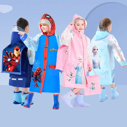 Disney-Poncho de pluie imperméable pour enfants, Elsa Spider-Man, manteau de pluie pour enfants, veste avec position de sac à dos, vêtements de pluie pour étudiants
