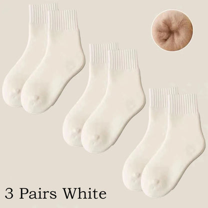 3 paires de chaussettes en laine pour femmes, bottes de neige chaudes et épaisses, couleur Markron, peluche, poilues, douces, Tube moyen, chaussettes de sommeil au sol, blanches, hiver