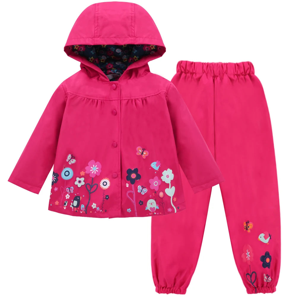Ensemble de vêtements pour enfants, 2 pièces, manteau imperméable à manches longues + pantalon, imprimé floral, pour bébés filles et garçons, automne et printemps
