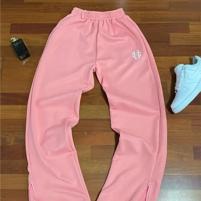 Y2k rétro ample droit Baggy pantalon hommes survêtement pantalon unisexe pantalon de survêtement femmes Zip broderie Hip Hop Harajuku pantalon décontracté Goth