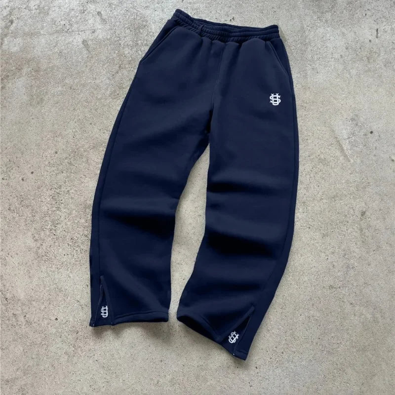Y2k rétro ample droit Baggy pantalon hommes survêtement pantalon unisexe pantalon de survêtement femmes Zip broderie Hip Hop Harajuku pantalon décontracté Goth