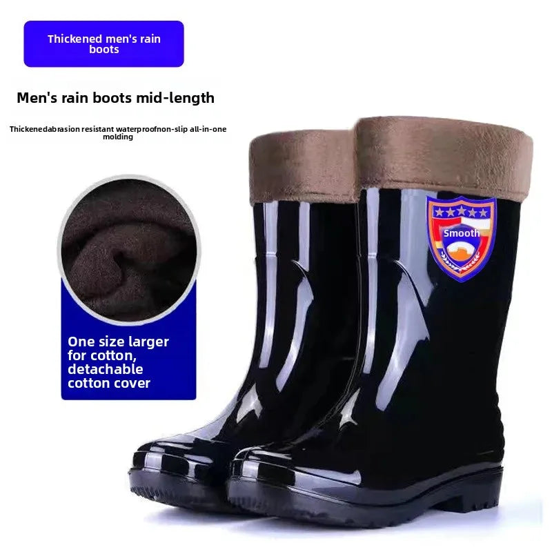 Bottes de pluie de Camouflage à Tube haut pour hommes, résistantes à l'usure, imperméables, fond de Tendon de vache, doublure polaire chaude, chaussures de Style populaire