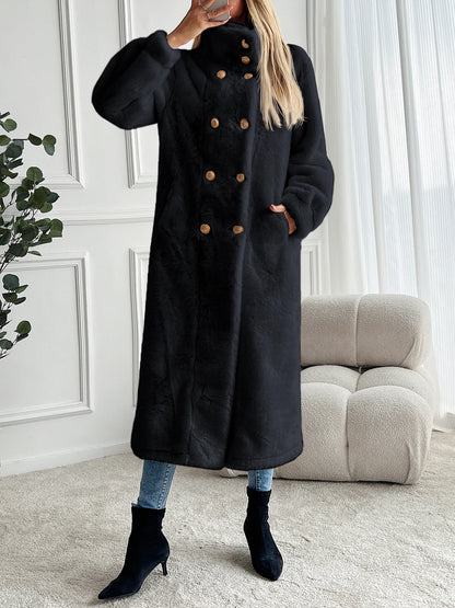 Manteau long en fausse fourrure pour femme, veste ample à double boutonnage, manteau atmosphérique haut de gamme, automne et hiver, nouveau, 24