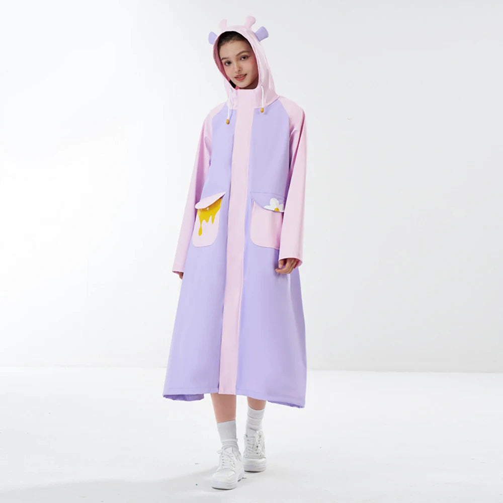 Manteau imperméable Long imperméable pour femmes, Poncho de pluie pour vélo électrique, randonnée voyage, coupe-vent pleine longueur en PU haute fréquence