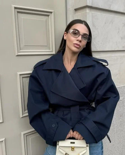 Marron épaulière laine mélange pardessus femmes élégant revers simple boutonnage à manches longues manteau 2025 automne dame banlieue vêtements d'extérieur