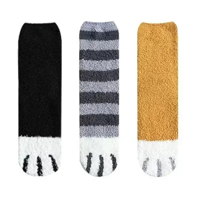 3 paires femmes chat patte rayure 3d chaussettes Kawaii amusant épais filles dessin animé animaux doigts chaussette bonneterie orteil zèbre/tigre/chat pied Sox