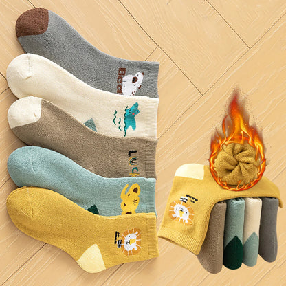 Chaussettes de sol épaisses et chaudes pour enfants, chaussettes à Tube moyen en peluche, chaussettes longues d'hiver pour garçons, chaussures thermiques pour enfants, chaussettes mignonnes de dessin animé pour bébé