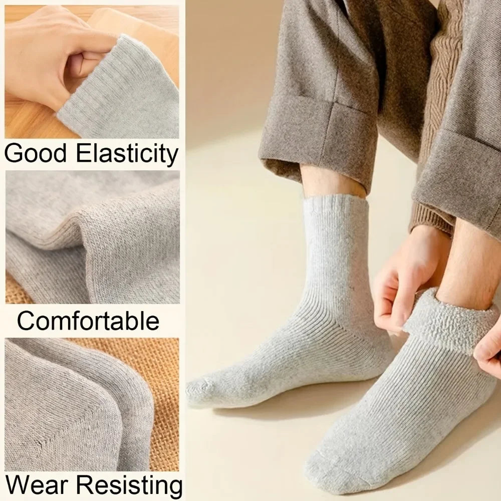5 paires de chaussettes en laine pour femmes, chaudes, épaisses, confortables, thermiques, couleur unie, chaussettes souples pour dames, chaussettes de travail confortables pour hommes et femmes, randonnée