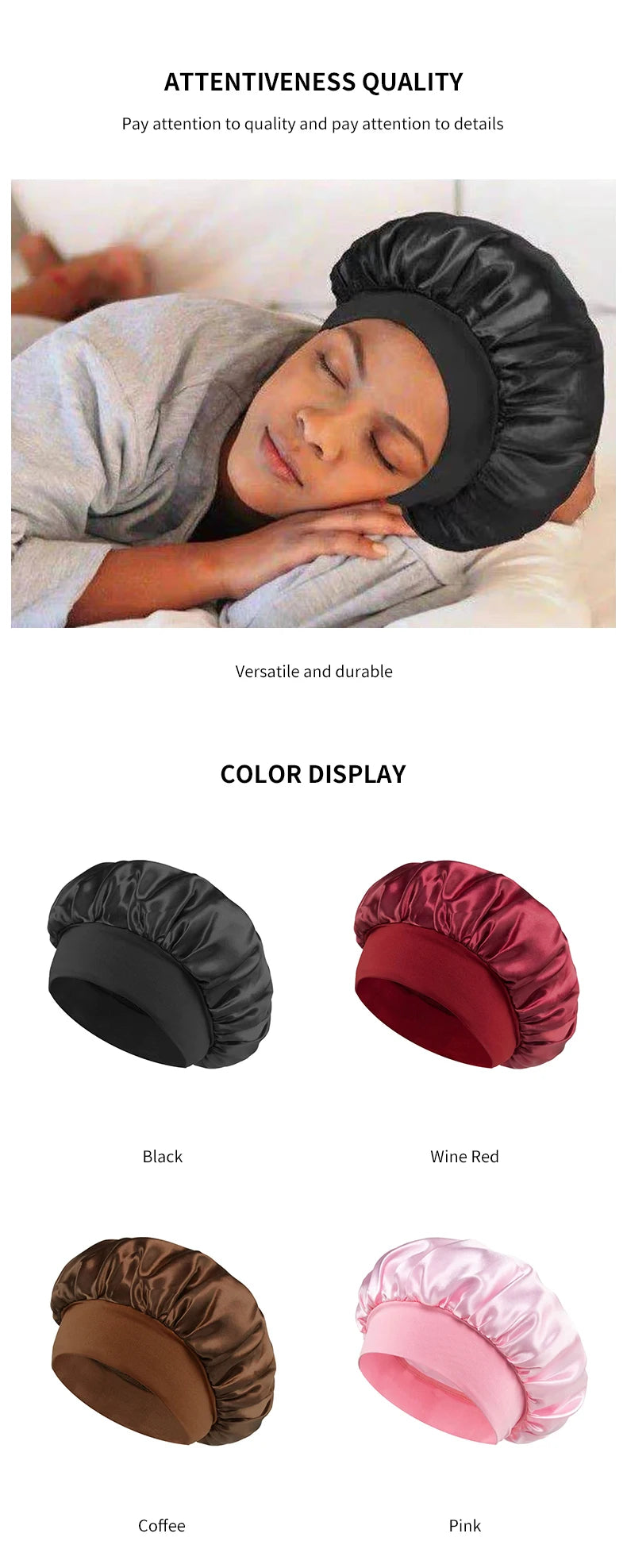 Sleeping Bonnet for Women Fashion Soft Solid Color Shower Cap for Natural and Curly Hair