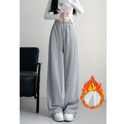 Pantalon de sport élastique pour femmes, basique, blanc, gris, noir, jambes larges, droit, polyvalent, taille haute, survêtement