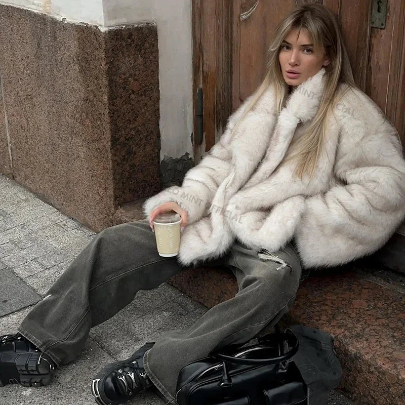 Veste en fausse fourrure de renard moelleuse Neo Mint pour femmes, manteau de fourrure nickel é respirant, veste optique chaude, Ins Fashion Girls, hiver 2024