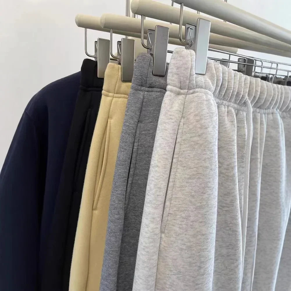 Taille haute épaissi agneau velours cordon pantalons de survêtement femmes ample sport décontracté chaud pantalons longs trajet Style coton