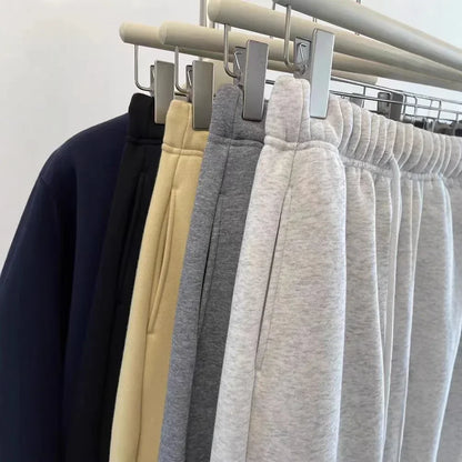 Taille haute épaissi agneau velours cordon pantalons de survêtement femmes ample sport décontracté chaud pantalons longs trajet Style coton