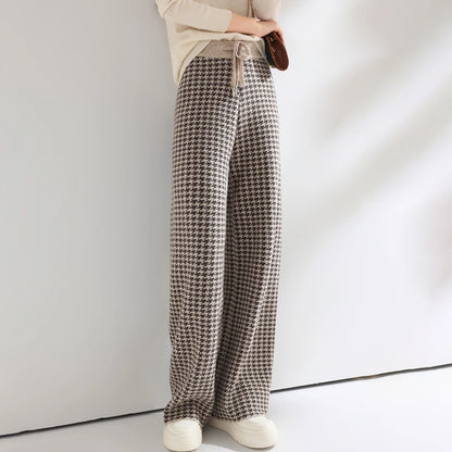 Pantalons en laine pour femmes, pantalons de sol amples en cachemire taille haute tricotés à la mode, pantalons à jambes larges pour femmes, nouvelle collection 2024