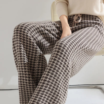 Pantalons en laine pour femmes, pantalons de sol amples en cachemire taille haute tricotés à la mode, pantalons à jambes larges pour femmes, nouvelle collection 2024