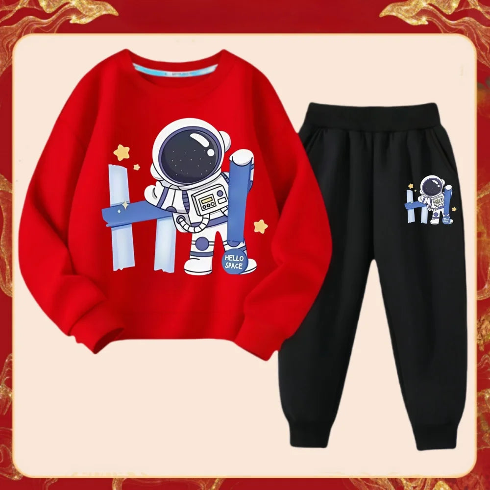 Ensemble de vêtements de printemps pour enfants, pull PVD, haut et pantalon, lettre imprimée, astronome imbibé, survêtements pour garçons et filles, 2 pièces