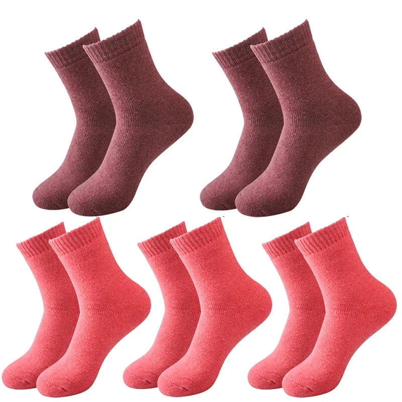 5 paires de chaussettes en laine pour femmes, chaudes, épaisses, confortables, thermiques, couleur unie, chaussettes souples pour dames, chaussettes de travail confortables pour hommes et femmes, randonnée
