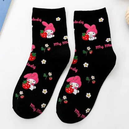 1 paire Sanrio chaussettes mélodie cannelle femmes doux dessin animé Hello Kitty Kirby mignon enfants chaussettes filles petite fille chaussettes