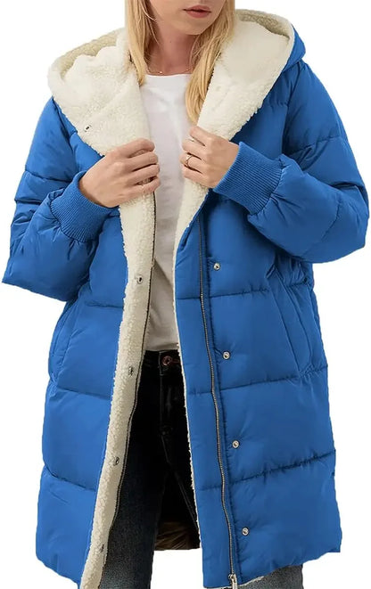 Manteaux chauds d'hiver pour femmes, doublure polaire Sherpa, longue veste bouffante à capuche