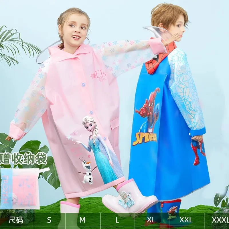Disney-Poncho de pluie imperméable pour enfants, Elsa Spider-Man, manteau de pluie pour enfants, veste avec position de sac à dos, vêtements de pluie pour étudiants