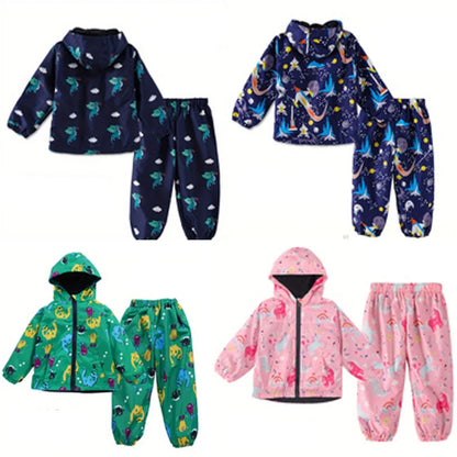 Ensembles de vêtements pour enfants, costume imperméable de dessin animé, ensembles pour filles et garçons, haut et pantalon imperméables, 2 pièces pour enfants, veste et pantalon à capuche