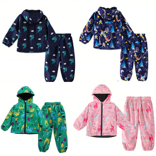 Ensembles de vêtements pour enfants, costume imperméable de dessin animé, ensembles pour filles et garçons, haut et pantalon imperméables, 2 pièces pour enfants, veste et pantalon à capuche
