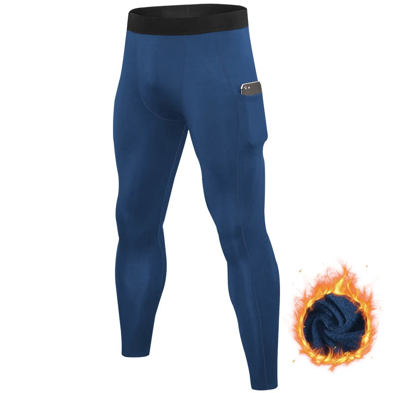 Leggings serrés de course chauds pour hommes, pantalons de sport, de Fitness, de Jogging, à séchage rapide, de Compression, automne et hiver