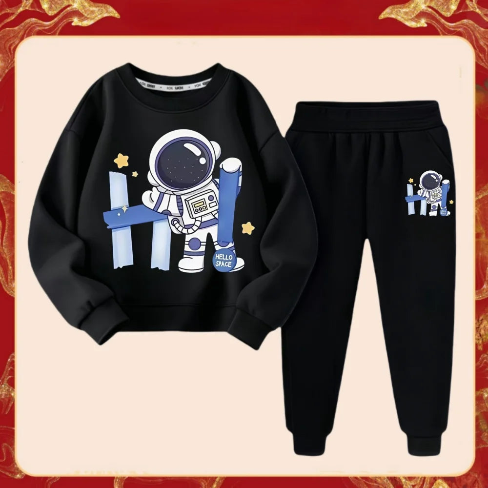 Ensemble de vêtements de printemps pour enfants, pull PVD, haut et pantalon, lettre imprimée, astronome imbibé, survêtements pour garçons et filles, 2 pièces
