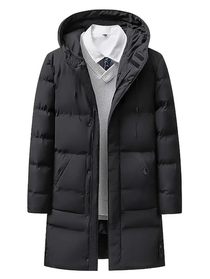Manteau d'hiver épais pour hommes, veste coupe-vent pour temps froid avec fermeture éclair pleine longueur, longue formalité à capuche, grandes poches avant