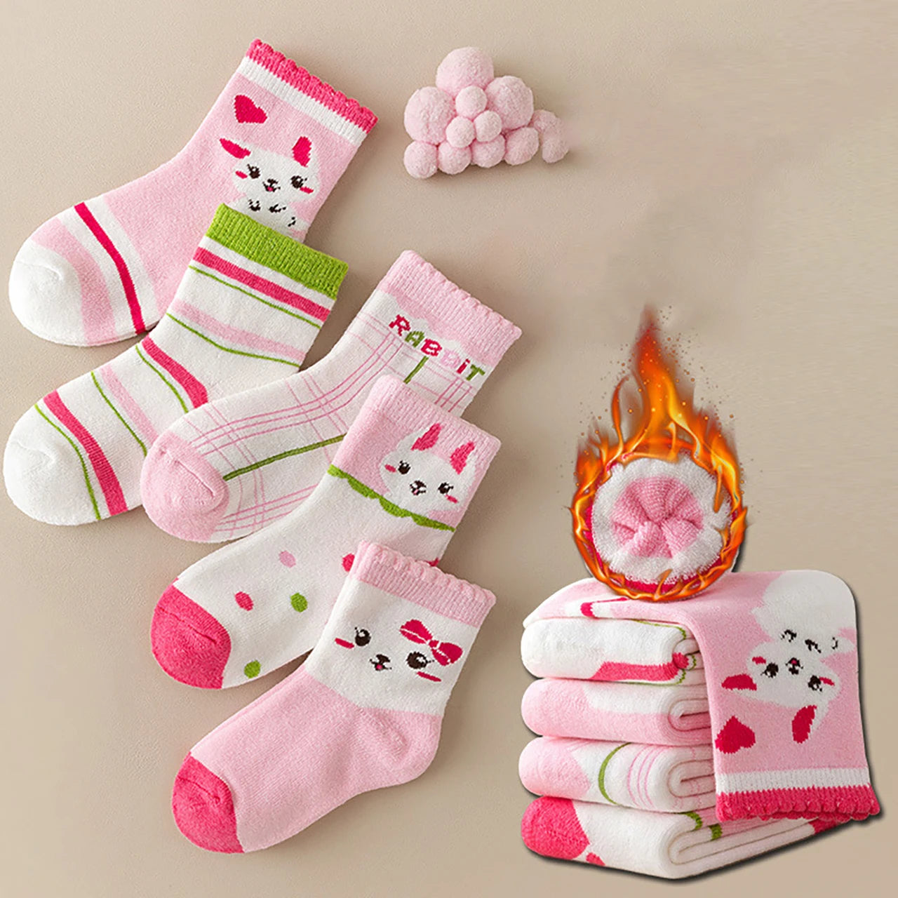Chaussettes de sol épaisses et chaudes pour enfants, chaussettes à Tube moyen en peluche, chaussettes longues d'hiver pour garçons, chaussures thermiques pour enfants, chaussettes mignonnes de dessin animé pour bébé