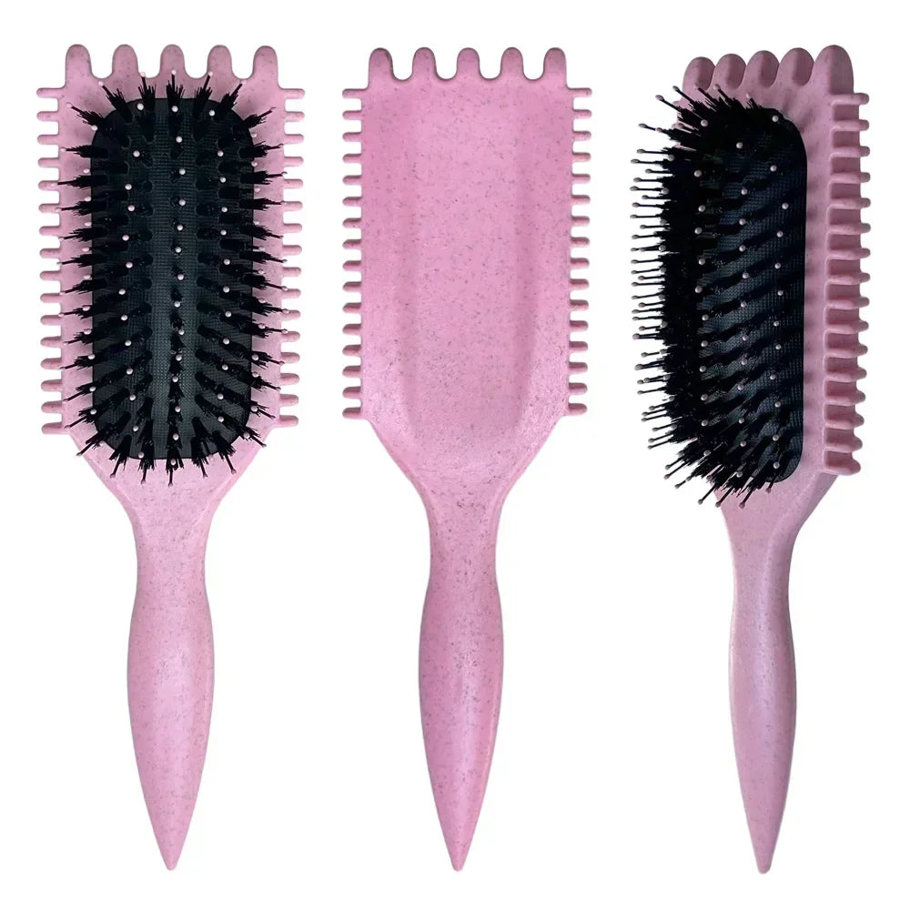 Boar Bristle Curl Defining Brush Detangling & Shaping Styling Tool for Curly Hair Professional Salon Comb for Women & Men