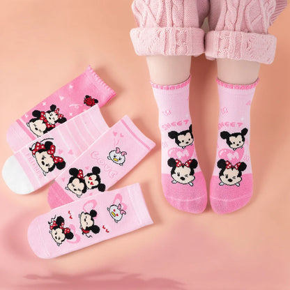 5 paires Minnie Mickey enfants chaussettes mignon dessin animé fille chaussettes automne hiver coton chaussettes kawii Tube moyen enfants chaussettes 1-8 ans
