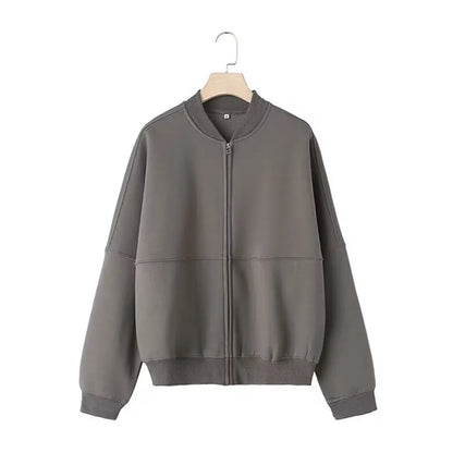 HH – veste bombardier rétro 2 pièces pour femme, couleur unie, fermeture éclair, sweat-shirt + taille haute, pantalon à jambes larges, vêtements de rue, automne