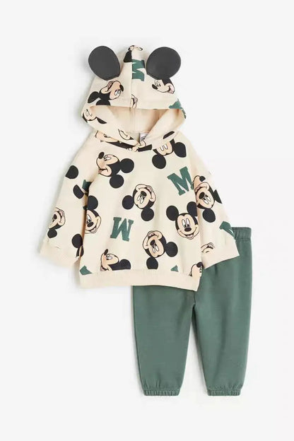 Minnie et Mickey imprimé complet hauts à capuche couleur unie Leggings deux pièces nouveaux enfants dessin animé sweat + pantalon bébé vêtements ensemble