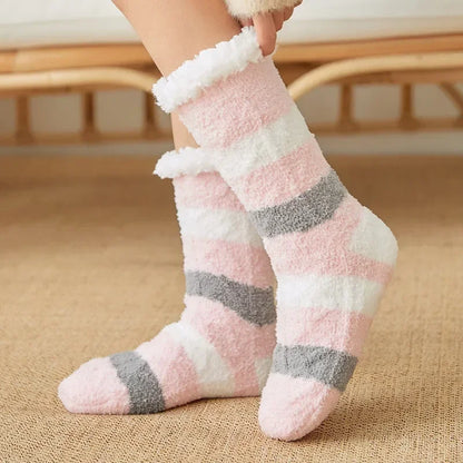 Chaussette thermique floue pour femme, poignée en peluche, chanvre, douce, pour l'hiver, pour la maison, l'intérieur, la chambre à coucher, antidérapante, moelleuse et épaisse, pantoufles de sol