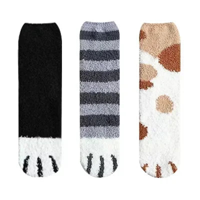 3 paires femmes chat patte rayure 3d chaussettes Kawaii amusant épais filles dessin animé animaux doigts chaussette bonneterie orteil zèbre/tigre/chat pied Sox