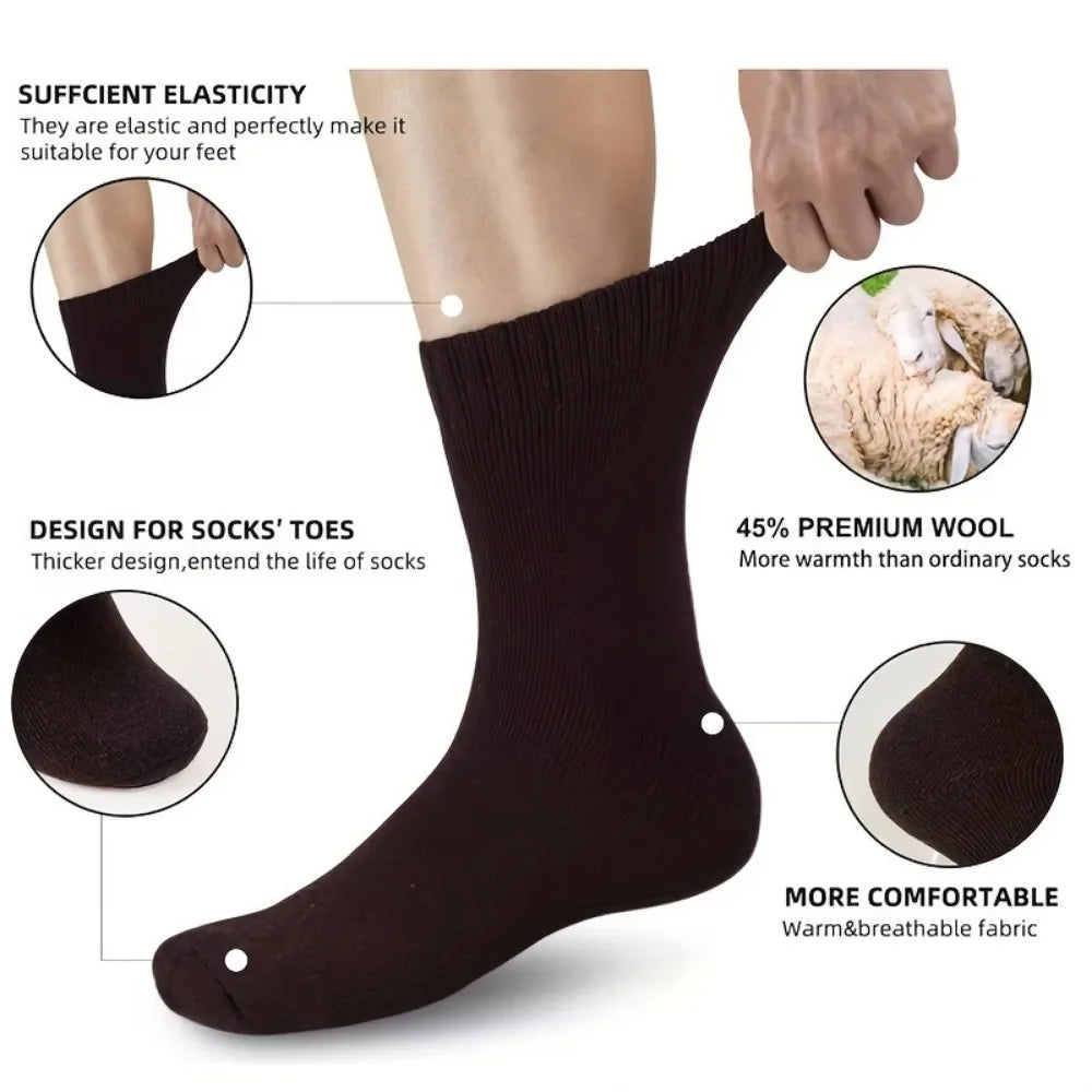 5 paires de chaussettes en laine pour femmes, chaudes, épaisses, confortables, thermiques, couleur unie, chaussettes souples pour dames, chaussettes de travail confortables pour hommes et femmes, randonnée