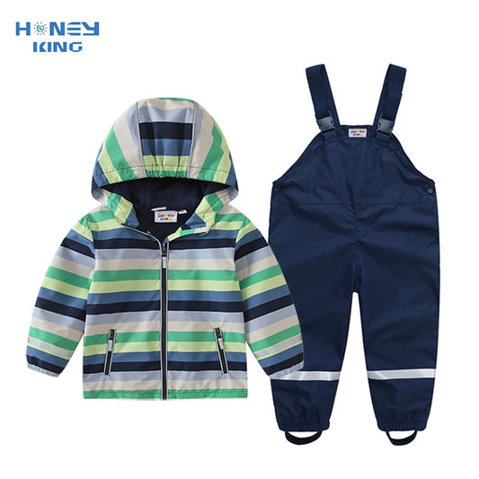 HONEYKING ensembles de vêtements pour enfants imperméable costume bébé salopette imperméable pantalon garçons combinaison pour enfants veste et pantalon ensemble