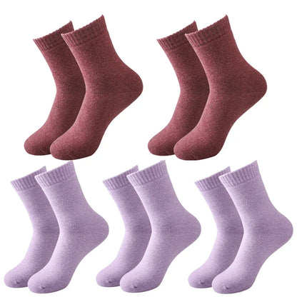 5 paires de chaussettes en laine pour femmes, chaudes, épaisses, confortables, thermiques, couleur unie, chaussettes souples pour dames, chaussettes de travail confortables pour hommes et femmes, randonnée