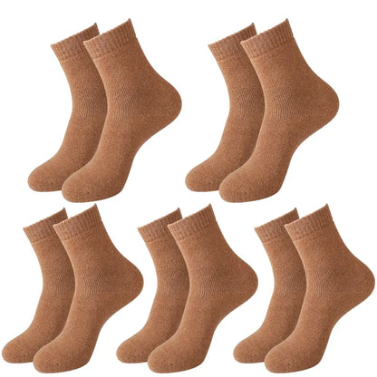 5 paires de chaussettes en laine pour femmes, chaudes, épaisses, confortables, thermiques, couleur unie, chaussettes souples pour dames, chaussettes de travail confortables pour hommes et femmes, randonnée