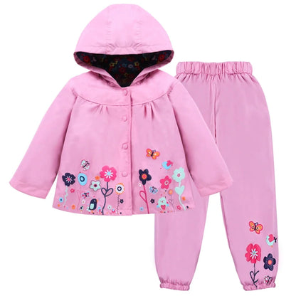 Ensemble de vêtements pour enfants, 2 pièces, manteau imperméable à manches longues + pantalon, imprimé floral, pour bébés filles et garçons, automne et printemps