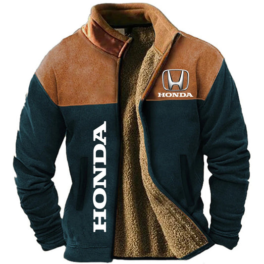 Style rétro ethnique Honda : veste d'hiver en laine pour hommes – Vêtements d'équitation chauds coupe-vent pour les amateurs de motos en plein air