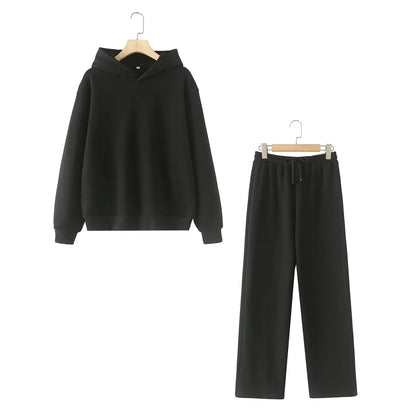 HH femmes solide décontracté sweat pantalon costume à manches longues à capuche polaire pull manteau ample pantalon droit automne femme ensemble
